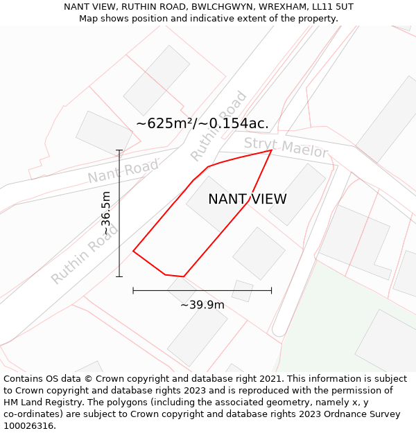 NANT VIEW, RUTHIN ROAD, BWLCHGWYN, WREXHAM, LL11 5UT: Plot and title map