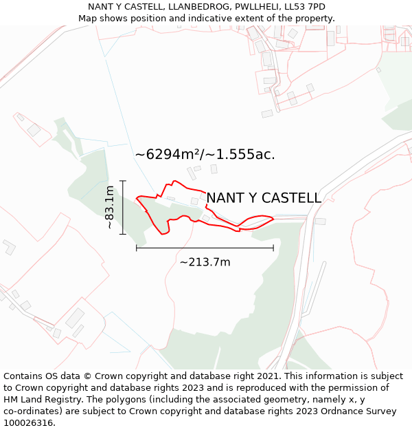 NANT Y CASTELL, LLANBEDROG, PWLLHELI, LL53 7PD: Plot and title map