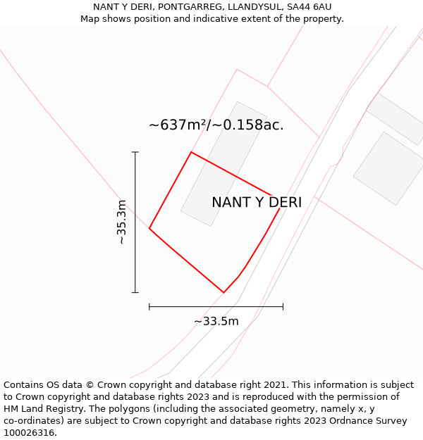 NANT Y DERI, PONTGARREG, LLANDYSUL, SA44 6AU: Plot and title map