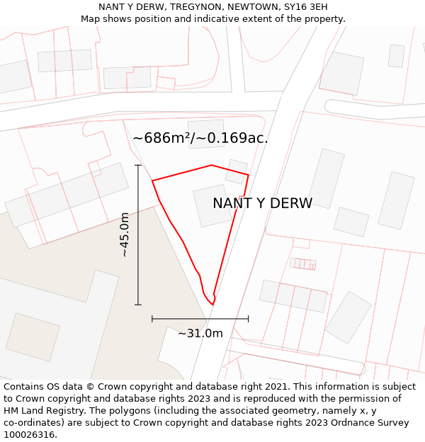 NANT Y DERW, TREGYNON, NEWTOWN, SY16 3EH: Plot and title map
