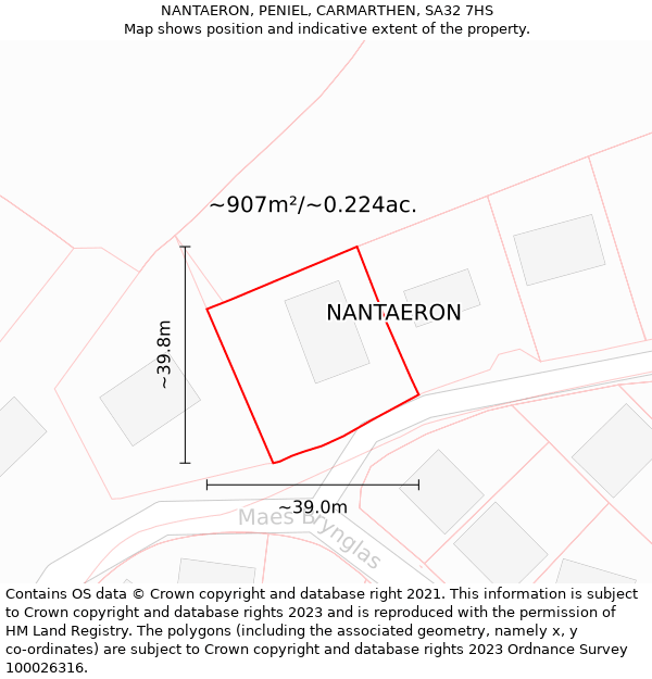 NANTAERON, PENIEL, CARMARTHEN, SA32 7HS: Plot and title map