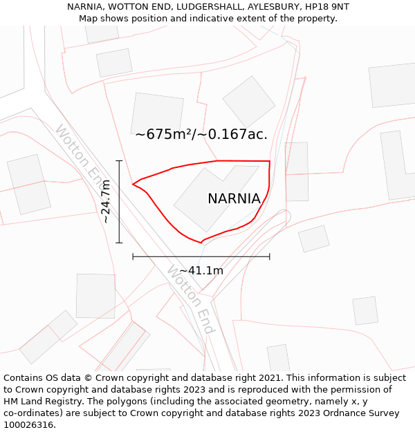 NARNIA, WOTTON END, LUDGERSHALL, AYLESBURY, HP18 9NT: Plot and title map