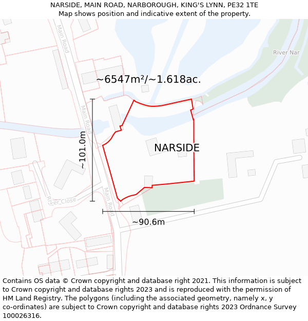 NARSIDE, MAIN ROAD, NARBOROUGH, KING'S LYNN, PE32 1TE: Plot and title map