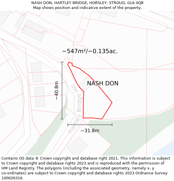 NASH DON, HARTLEY BRIDGE, HORSLEY, STROUD, GL6 0QB: Plot and title map