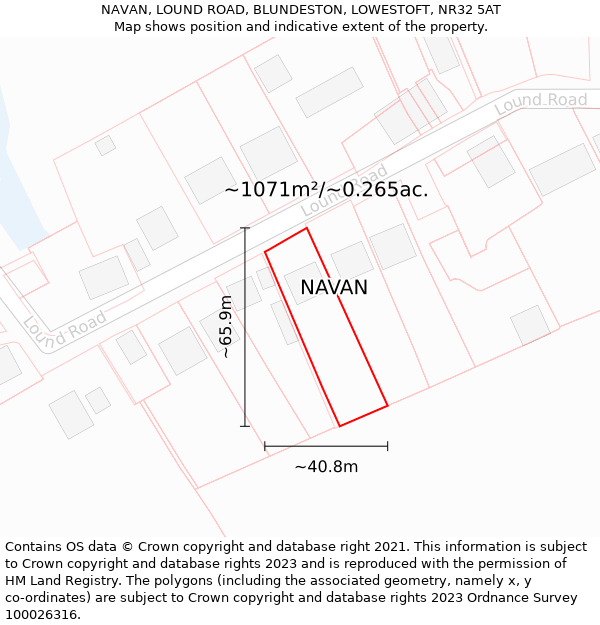 NAVAN, LOUND ROAD, BLUNDESTON, LOWESTOFT, NR32 5AT: Plot and title map