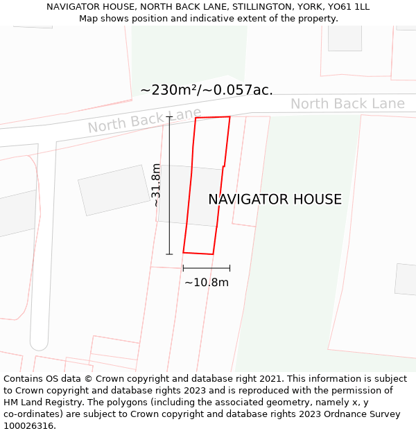 NAVIGATOR HOUSE, NORTH BACK LANE, STILLINGTON, YORK, YO61 1LL: Plot and title map