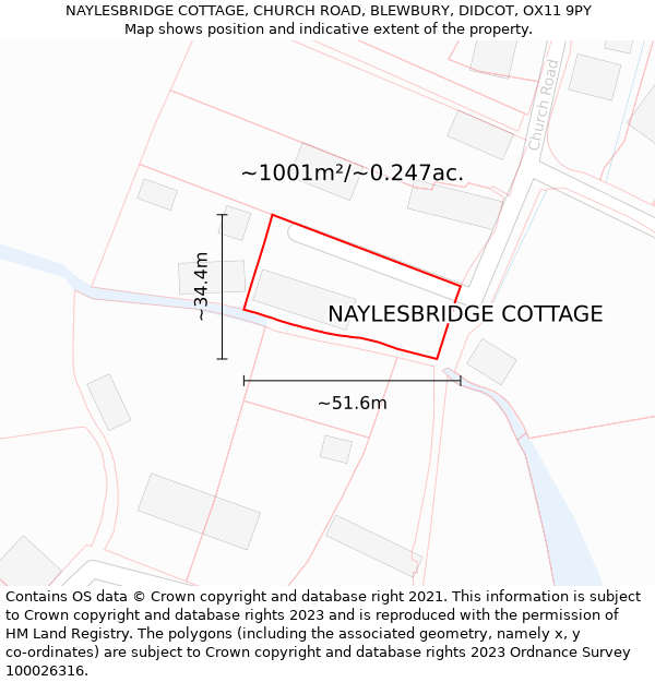 NAYLESBRIDGE COTTAGE, CHURCH ROAD, BLEWBURY, DIDCOT, OX11 9PY: Plot and title map