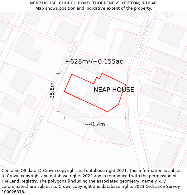 NEAP HOUSE, CHURCH ROAD, THORPENESS, LEISTON, IP16 4PJ: Plot and title map