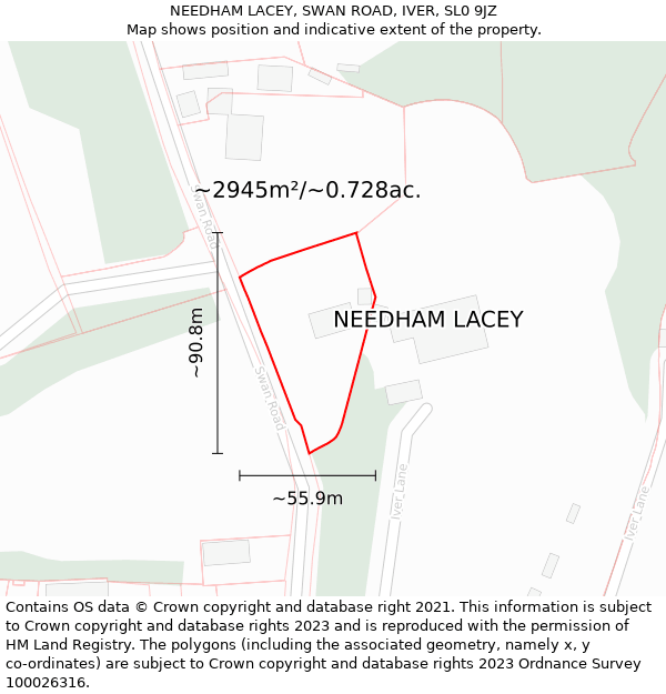 NEEDHAM LACEY, SWAN ROAD, IVER, SL0 9JZ: Plot and title map