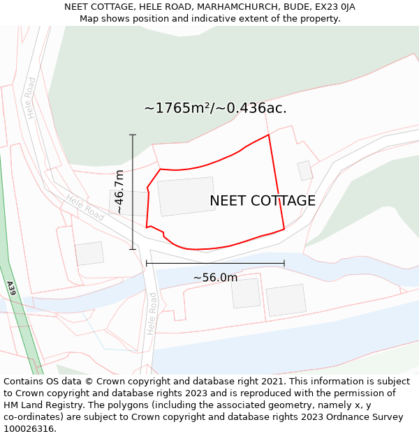 NEET COTTAGE, HELE ROAD, MARHAMCHURCH, BUDE, EX23 0JA: Plot and title map