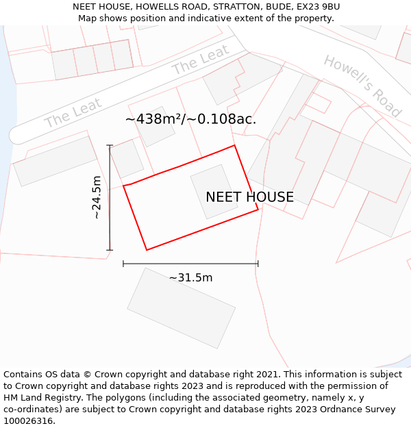 NEET HOUSE, HOWELLS ROAD, STRATTON, BUDE, EX23 9BU: Plot and title map