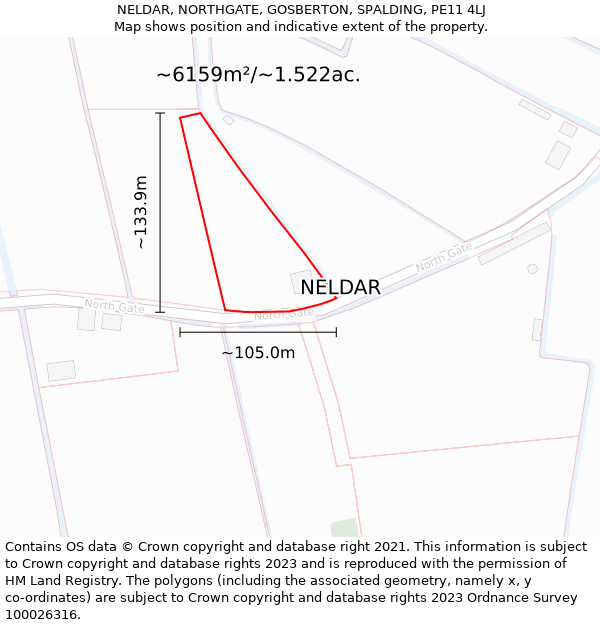 NELDAR, NORTHGATE, GOSBERTON, SPALDING, PE11 4LJ: Plot and title map