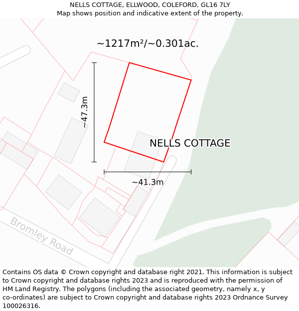 NELLS COTTAGE, ELLWOOD, COLEFORD, GL16 7LY: Plot and title map