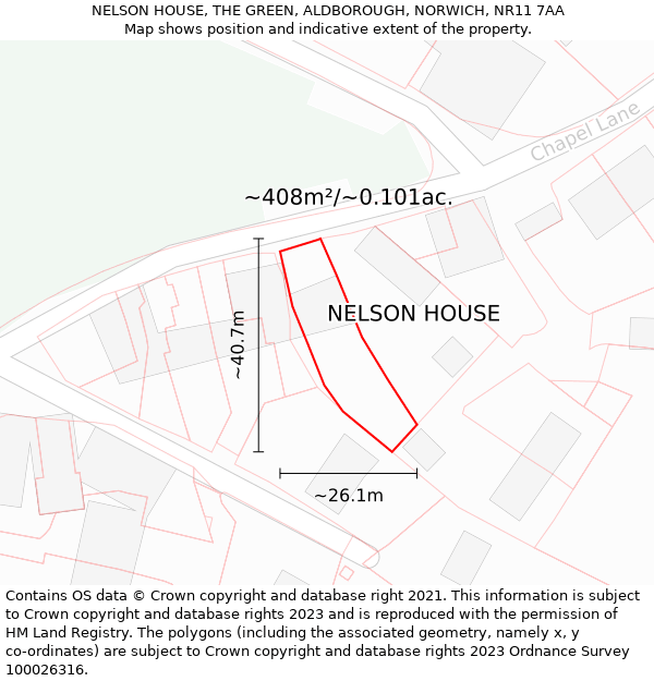 NELSON HOUSE, THE GREEN, ALDBOROUGH, NORWICH, NR11 7AA: Plot and title map