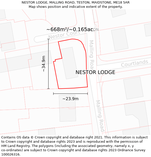 NESTOR LODGE, MALLING ROAD, TESTON, MAIDSTONE, ME18 5AR: Plot and title map