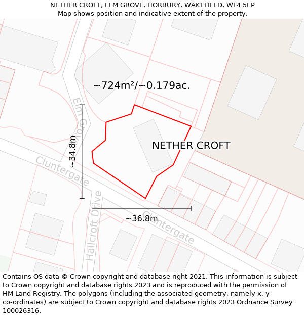 NETHER CROFT, ELM GROVE, HORBURY, WAKEFIELD, WF4 5EP: Plot and title map