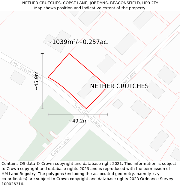 NETHER CRUTCHES, COPSE LANE, JORDANS, BEACONSFIELD, HP9 2TA: Plot and title map