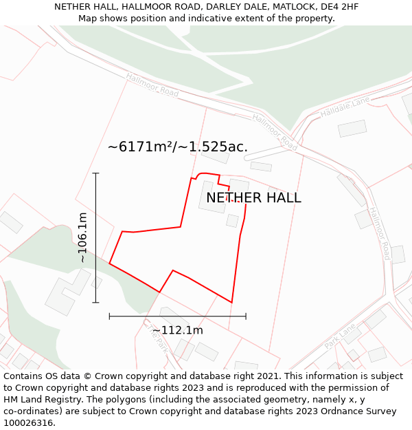 NETHER HALL, HALLMOOR ROAD, DARLEY DALE, MATLOCK, DE4 2HF: Plot and title map