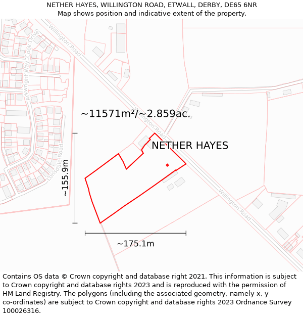 NETHER HAYES, WILLINGTON ROAD, ETWALL, DERBY, DE65 6NR: Plot and title map