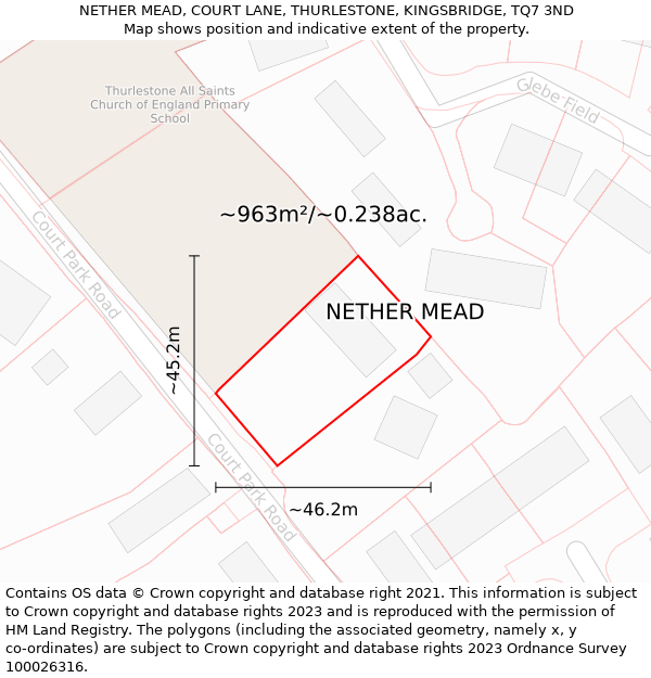 NETHER MEAD, COURT LANE, THURLESTONE, KINGSBRIDGE, TQ7 3ND: Plot and title map