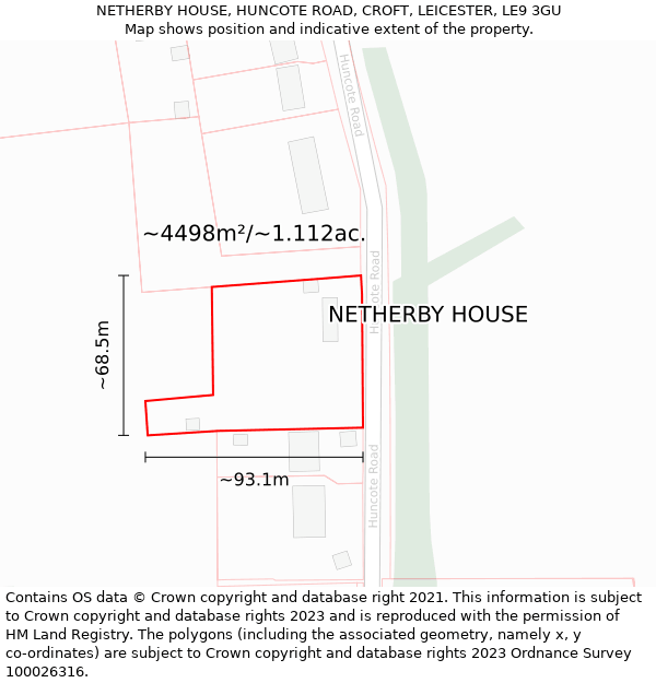 NETHERBY HOUSE, HUNCOTE ROAD, CROFT, LEICESTER, LE9 3GU: Plot and title map