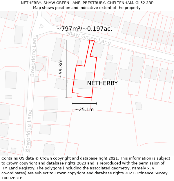 NETHERBY, SHAW GREEN LANE, PRESTBURY, CHELTENHAM, GL52 3BP: Plot and title map