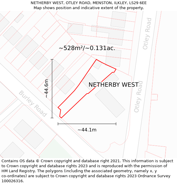 NETHERBY WEST, OTLEY ROAD, MENSTON, ILKLEY, LS29 6EE: Plot and title map