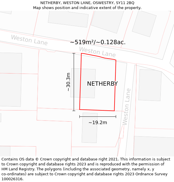 NETHERBY, WESTON LANE, OSWESTRY, SY11 2BQ: Plot and title map