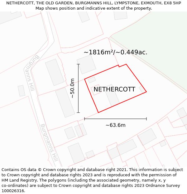 NETHERCOTT, THE OLD GARDEN, BURGMANNS HILL, LYMPSTONE, EXMOUTH, EX8 5HP: Plot and title map