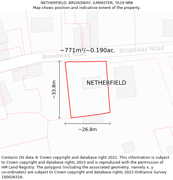 NETHERFIELD, BROADWAY, ILMINSTER, TA19 9RB: Plot and title map