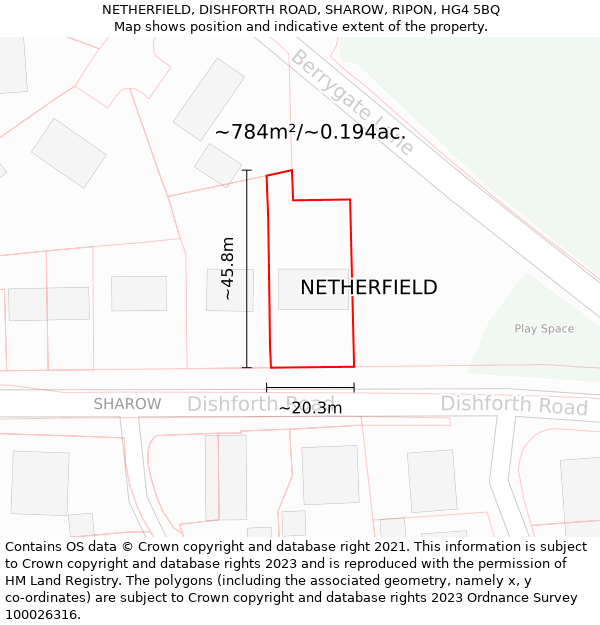 NETHERFIELD, DISHFORTH ROAD, SHAROW, RIPON, HG4 5BQ: Plot and title map
