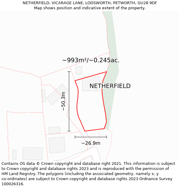 NETHERFIELD, VICARAGE LANE, LODSWORTH, PETWORTH, GU28 9DF: Plot and title map