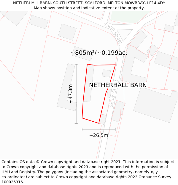 NETHERHALL BARN, SOUTH STREET, SCALFORD, MELTON MOWBRAY, LE14 4DY: Plot and title map