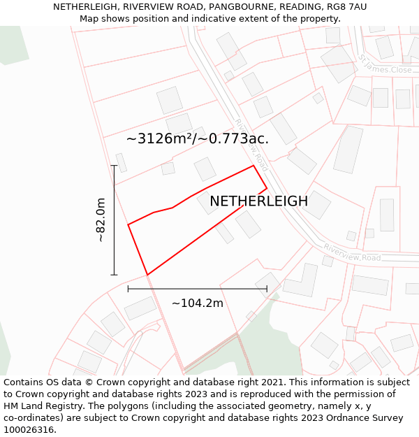 NETHERLEIGH, RIVERVIEW ROAD, PANGBOURNE, READING, RG8 7AU: Plot and title map