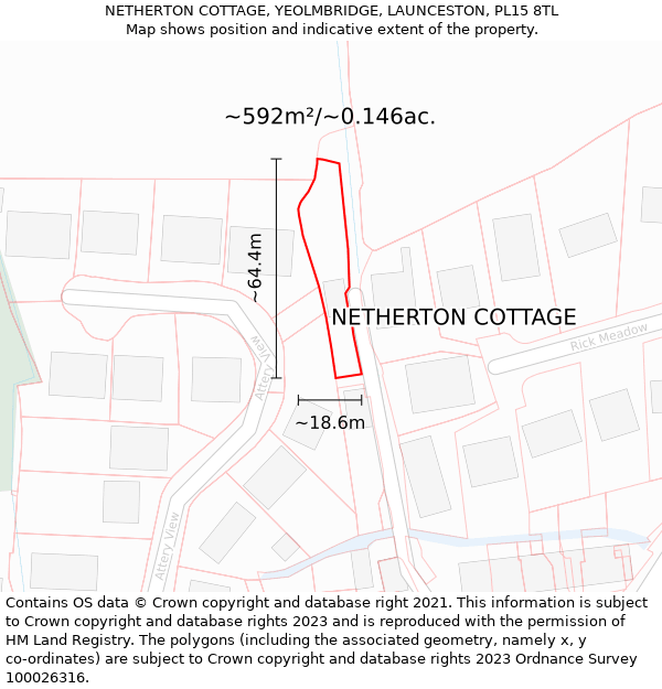 NETHERTON COTTAGE, YEOLMBRIDGE, LAUNCESTON, PL15 8TL: Plot and title map