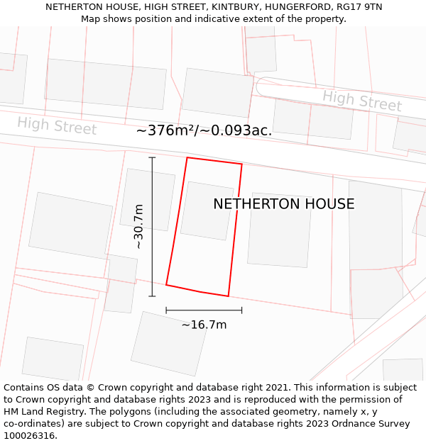 NETHERTON HOUSE, HIGH STREET, KINTBURY, HUNGERFORD, RG17 9TN: Plot and title map