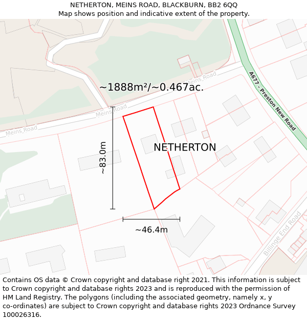 NETHERTON, MEINS ROAD, BLACKBURN, BB2 6QQ: Plot and title map