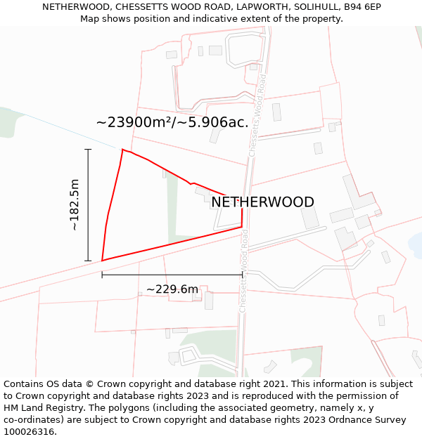 NETHERWOOD, CHESSETTS WOOD ROAD, LAPWORTH, SOLIHULL, B94 6EP: Plot and title map