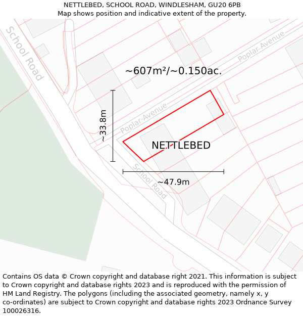 NETTLEBED, SCHOOL ROAD, WINDLESHAM, GU20 6PB: Plot and title map