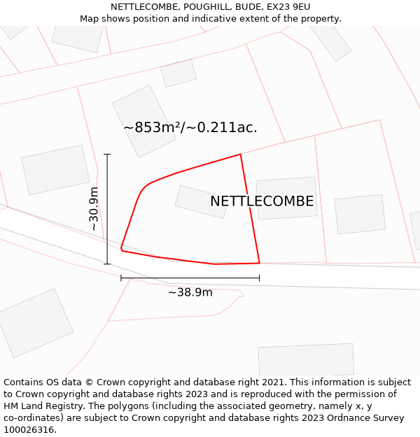 NETTLECOMBE, POUGHILL, BUDE, EX23 9EU: Plot and title map