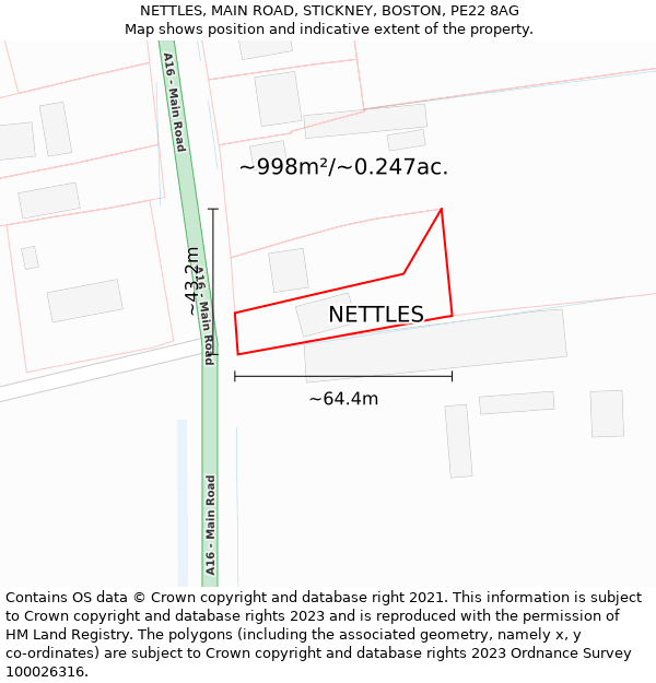 NETTLES, MAIN ROAD, STICKNEY, BOSTON, PE22 8AG: Plot and title map