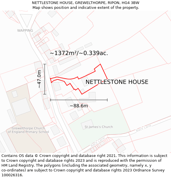 NETTLESTONE HOUSE, GREWELTHORPE, RIPON, HG4 3BW: Plot and title map