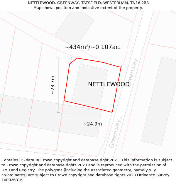 NETTLEWOOD, GREENWAY, TATSFIELD, WESTERHAM, TN16 2BS: Plot and title map