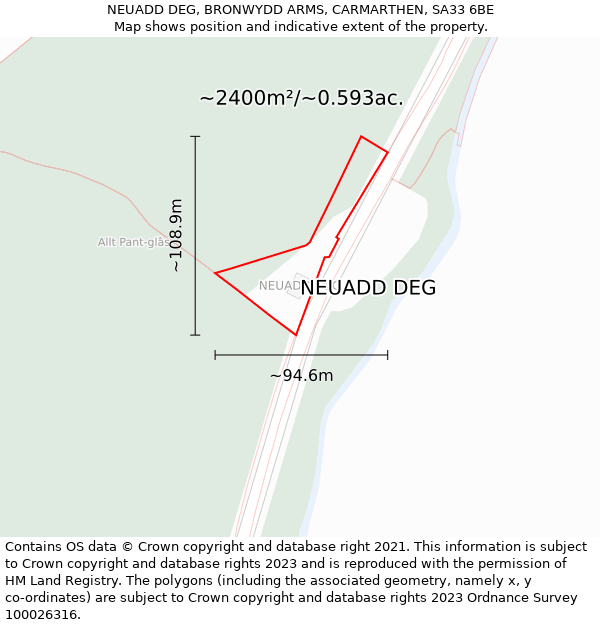 NEUADD DEG, BRONWYDD ARMS, CARMARTHEN, SA33 6BE: Plot and title map