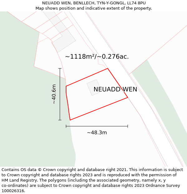 NEUADD WEN, BENLLECH, TYN-Y-GONGL, LL74 8PU: Plot and title map