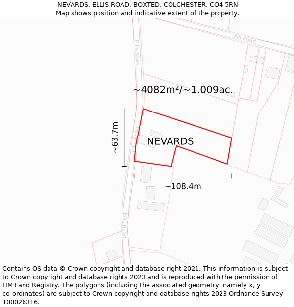 NEVARDS, ELLIS ROAD, BOXTED, COLCHESTER, CO4 5RN: Plot and title map