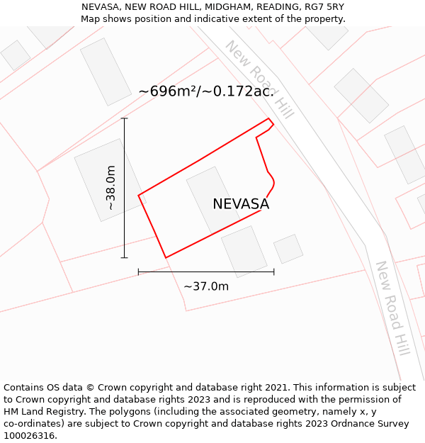 NEVASA, NEW ROAD HILL, MIDGHAM, READING, RG7 5RY: Plot and title map