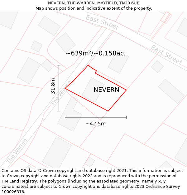 NEVERN, THE WARREN, MAYFIELD, TN20 6UB: Plot and title map