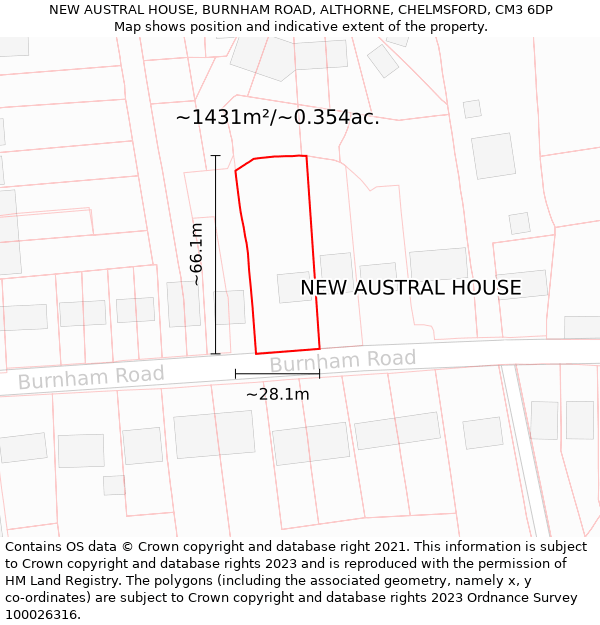 NEW AUSTRAL HOUSE, BURNHAM ROAD, ALTHORNE, CHELMSFORD, CM3 6DP: Plot and title map