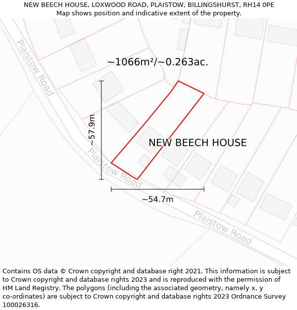 NEW BEECH HOUSE, LOXWOOD ROAD, PLAISTOW, BILLINGSHURST, RH14 0PE: Plot and title map